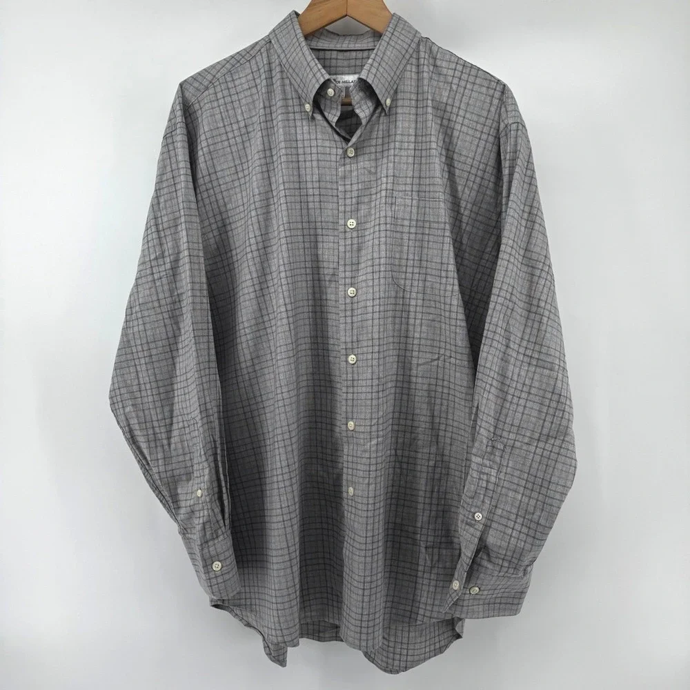 Peter Millar‎ Mens XL Performance Grey Plaid Button Down Long Sleeve Shirt